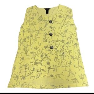 Ali Miles Top Large Floral Green Crepe Pullover Artsy Teacher Buttons Old Money